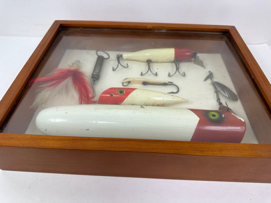Antique/Vintage Wooden Fishing Lures And Tackle Displayed In Wooden Shadow Box 15'W x 12'H x 3'D [Photo 11]