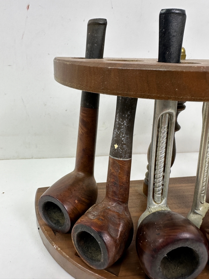 Vintage Tobacco Pipe Stand With (6) Smoking Pipes Including Falcon, Meerschaum, Pioneer And More 8.5'W x 5'H
 [Photo 3]