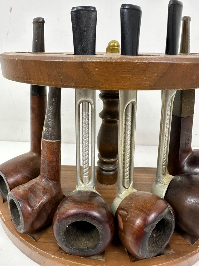 Vintage Tobacco Pipe Stand With (6) Smoking Pipes Including Falcon, Meerschaum, Pioneer And More 8.5'W x 5'H
 [Photo 2]