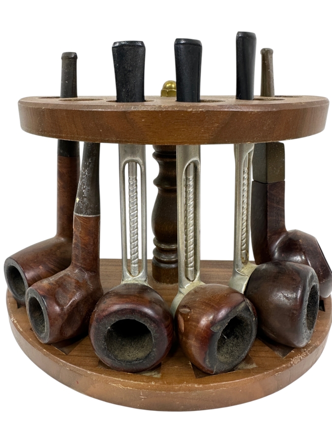 Vintage Tobacco Pipe Stand With (6) Smoking Pipes Including Falcon, Meerschaum, Pioneer And More 8.5'W x 5'H
