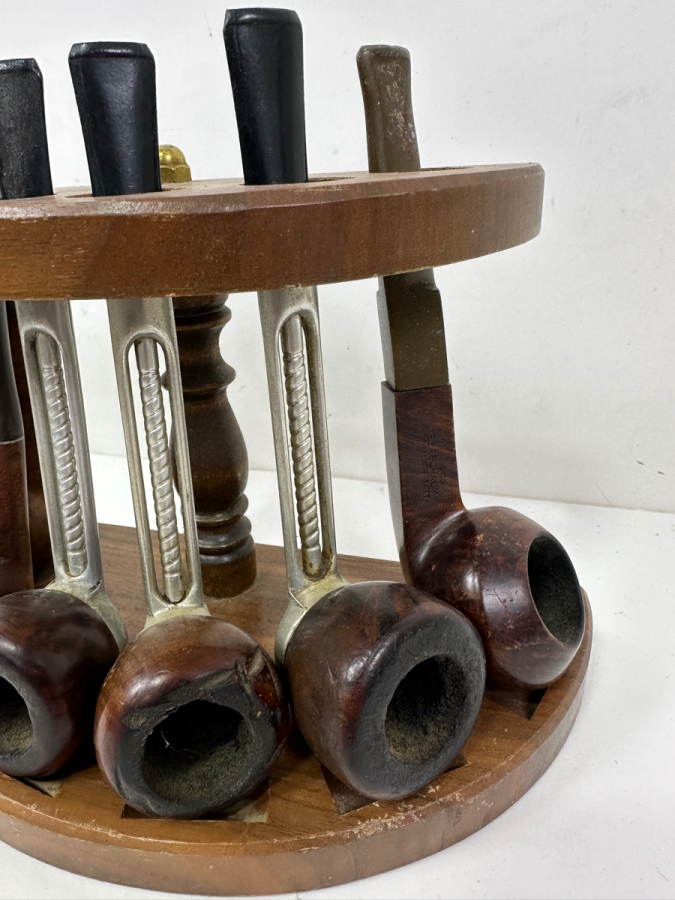 Vintage Tobacco Pipe Stand With (6) Smoking Pipes Including Falcon, Meerschaum, Pioneer And More 8.5'W x 5'H
 [Photo 4]