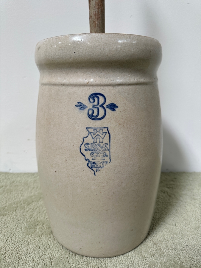 Antique Western Stoneware Company 3-Gallon Stoneware Butter Churn 29.5'H [Photo 3]