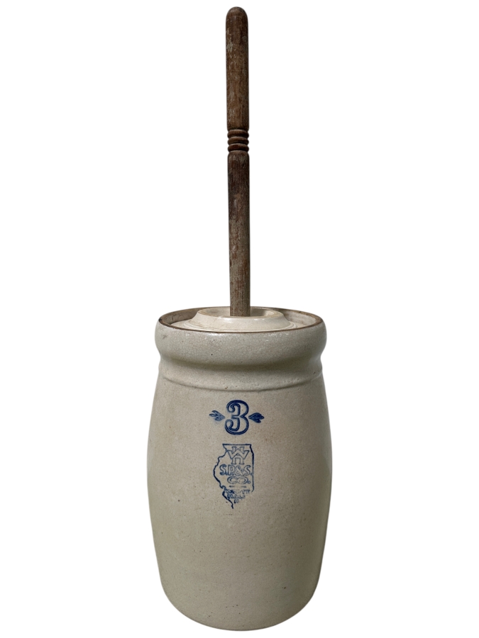 Antique Western Stoneware Company 3-Gallon Stoneware Butter Churn 29.5'H