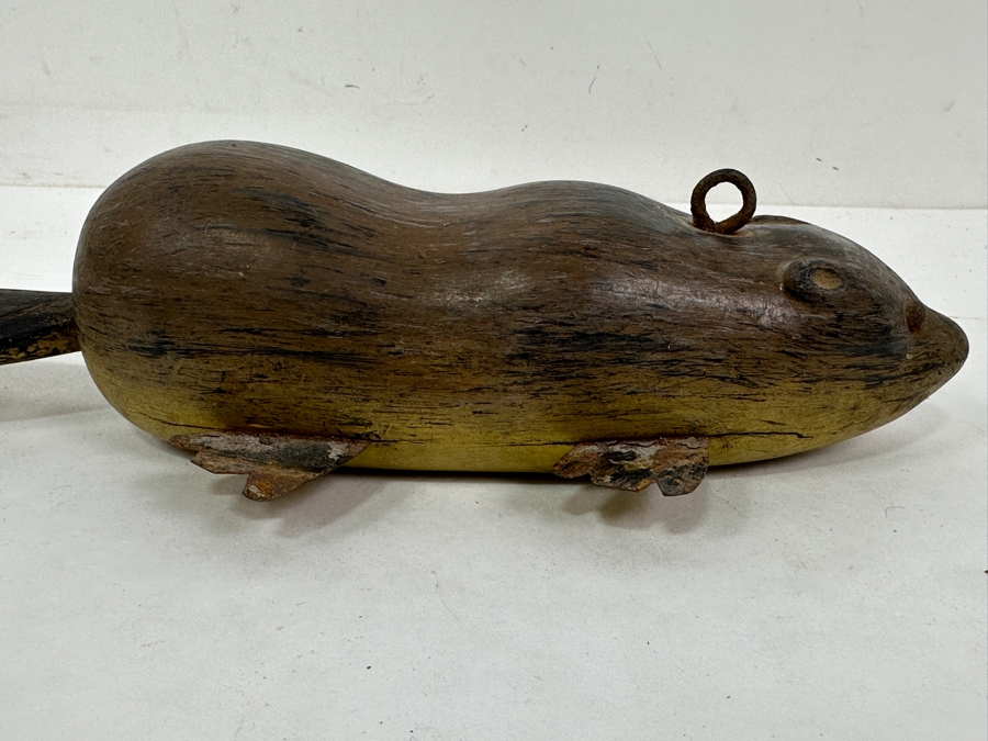 Vintage Hand-Painted and Carved Folk Art Beaver Fishing Decoy 11'L [Photo 4]