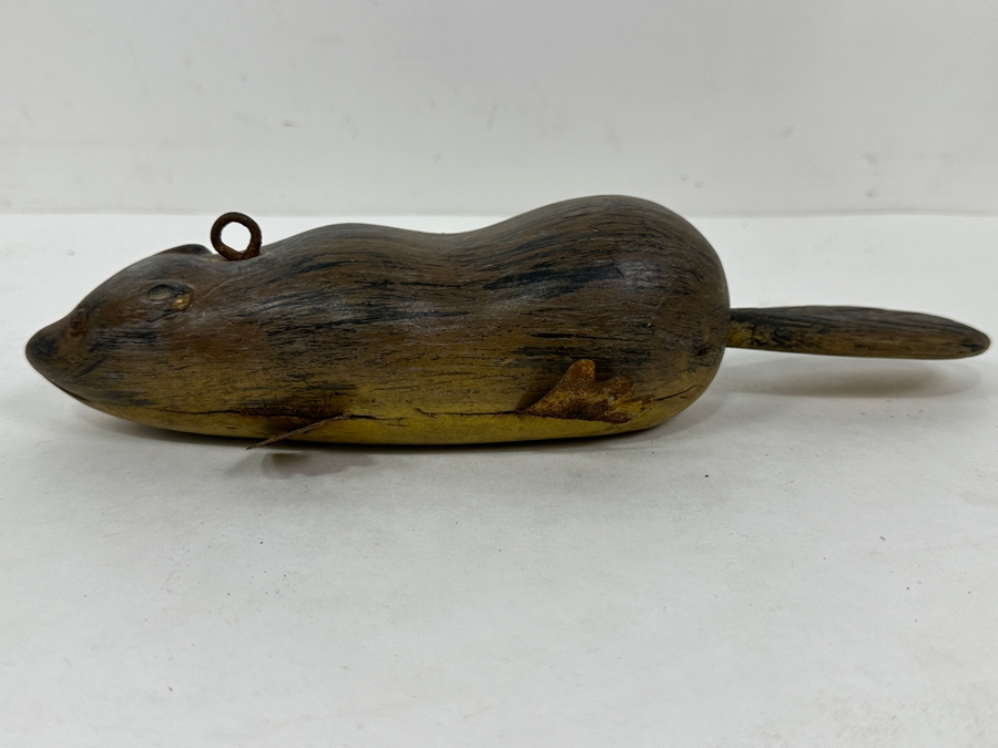 Vintage Hand-Painted and Carved Folk Art Beaver Fishing Decoy 11'L [Photo 6]