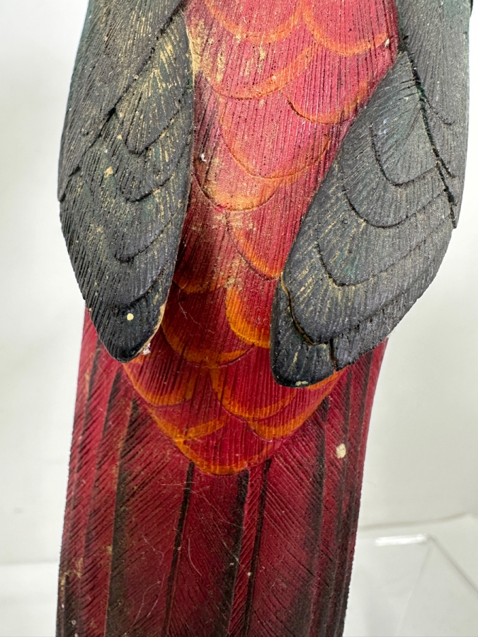 Hand-Carved Wooden Parrot Sculpture With Metal Talons 10'H [Photo 8]