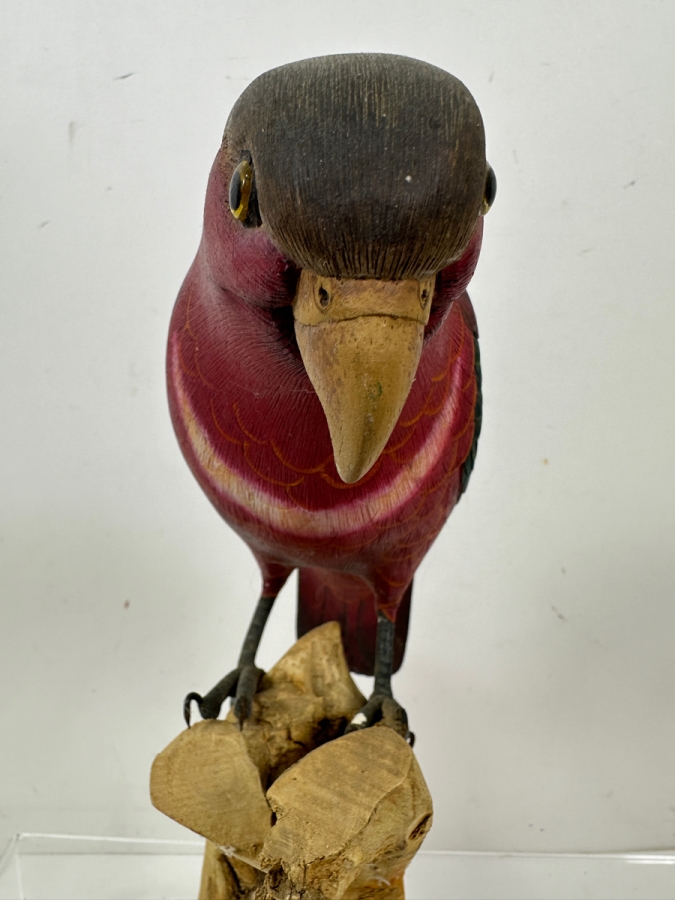 Hand-Carved Wooden Parrot Sculpture With Metal Talons 10'H [Photo 4]
