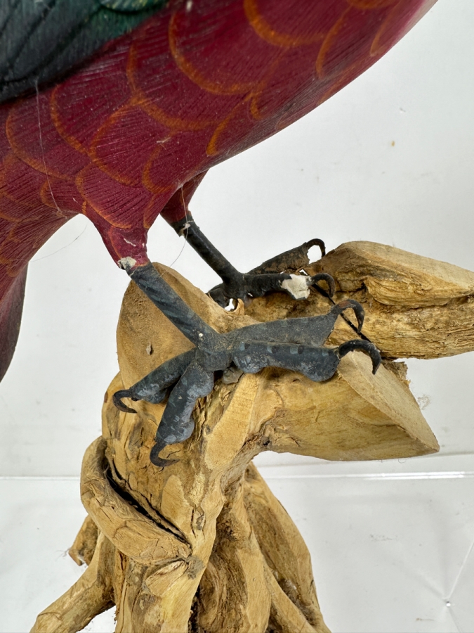 Hand-Carved Wooden Parrot Sculpture With Metal Talons 10'H [Photo 6]