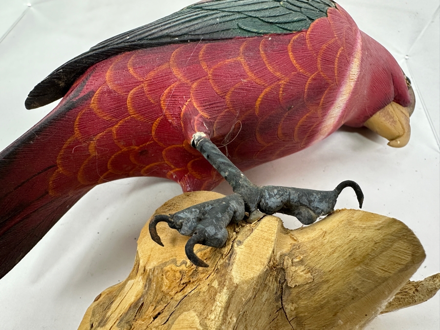Hand-Carved Wooden Parrot Sculpture With Metal Talons 10'H [Photo 9]