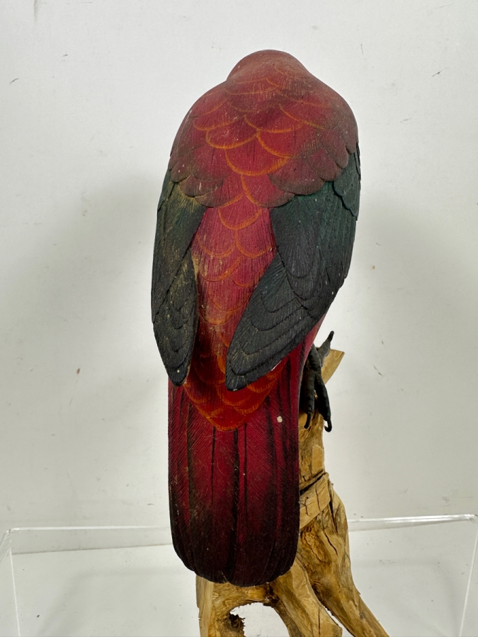 Hand-Carved Wooden Parrot Sculpture With Metal Talons 10'H [Photo 7]