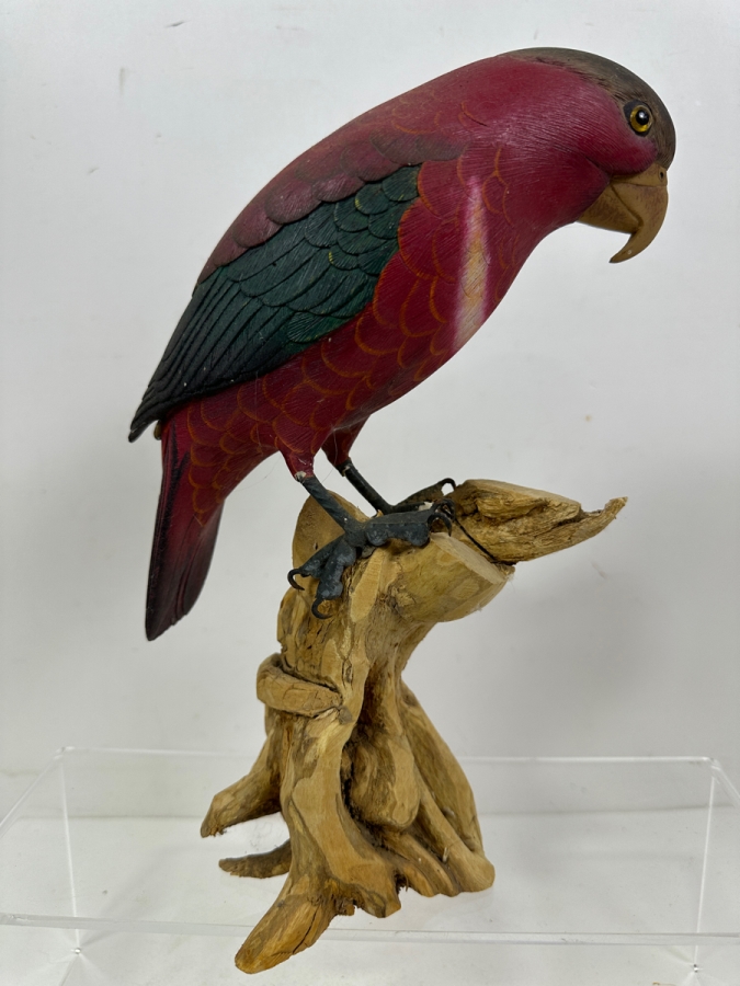 Hand-Carved Wooden Parrot Sculpture With Metal Talons 10'H [Photo 5]
