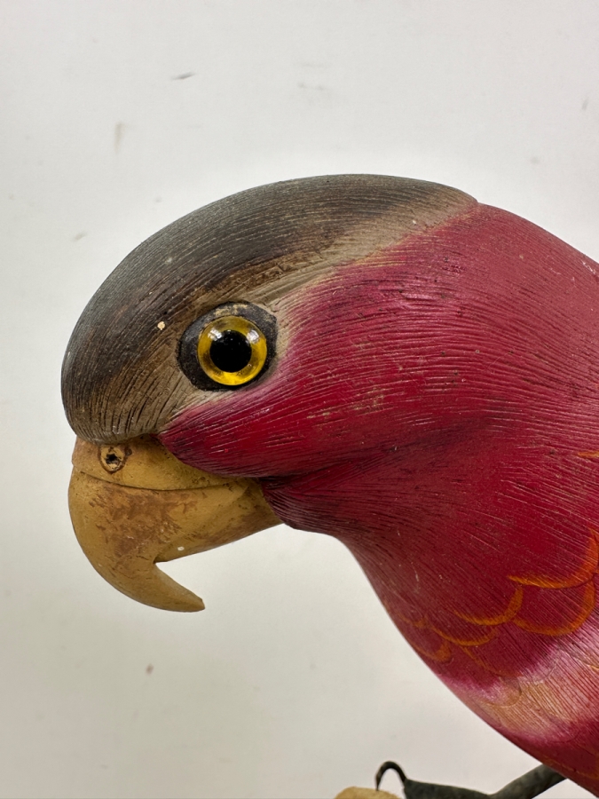 Hand-Carved Wooden Parrot Sculpture With Metal Talons 10'H [Photo 2]