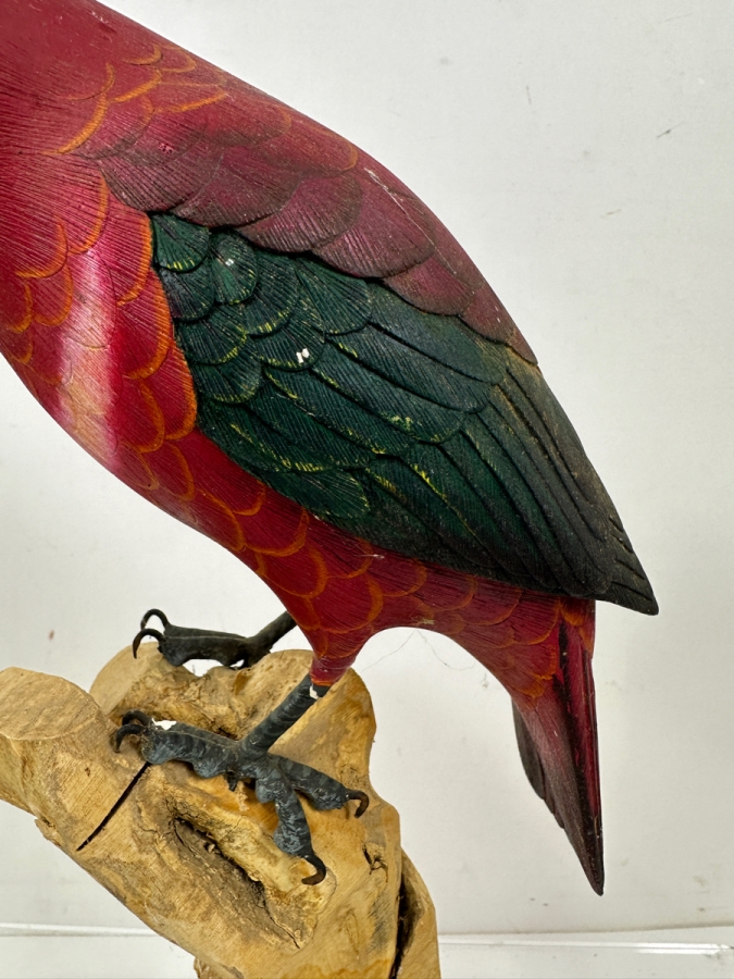 Hand-Carved Wooden Parrot Sculpture With Metal Talons 10'H [Photo 3]