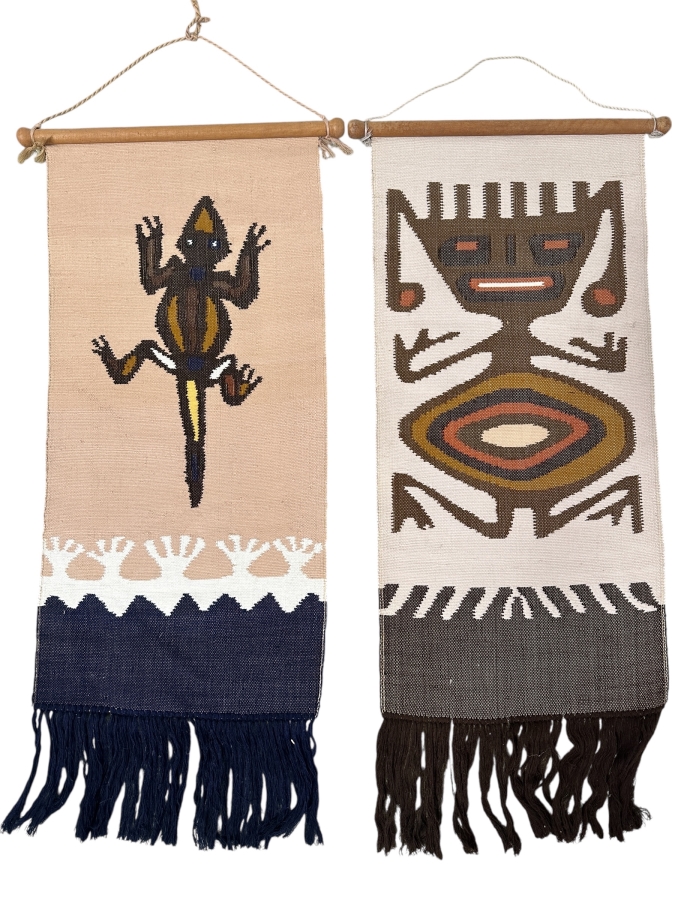 Pair Of Hand Woven Ecuadorian Wool Wall Hangings 17'W X 43'L