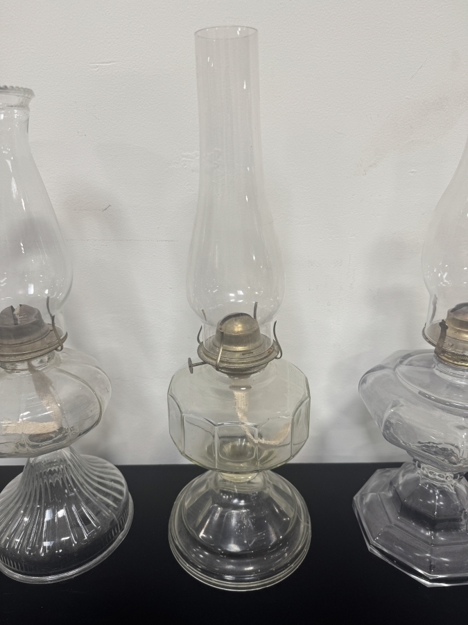 (3) Vintage Clear Glass Oil Lamps 18' - 19'H [Photo 4]