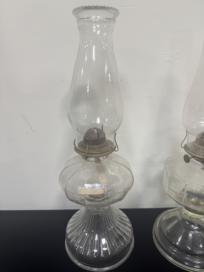 (3) Vintage Clear Glass Oil Lamps 18' - 19'H [Photo 3]