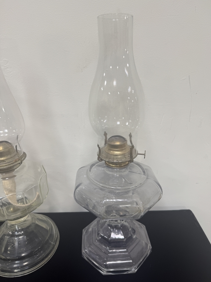 (3) Vintage Clear Glass Oil Lamps 18' - 19'H [Photo 5]