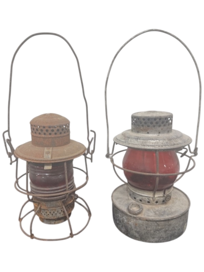 Just Added - Antique Handlan St. Louis Lantern and Adlake Kero Railroad Lantern Used for Signaling 16'H