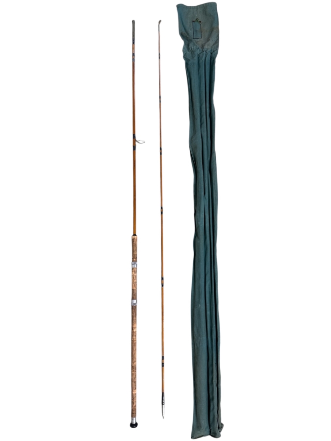 Rare British Antique J. J. S. Walker Bampton & Co. Makers Alnwick Bamboo Fly Fishing Rod Pole Serial No. 30717