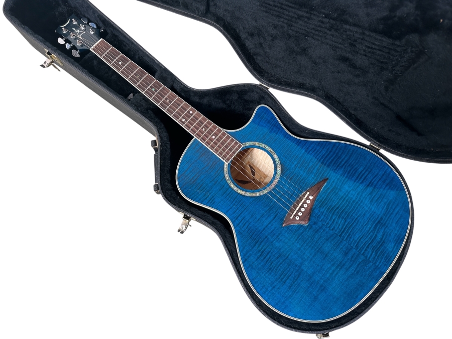 Just Added - Dean Acoustic Guitar Model No. Exotica FM GBL Blue Flame With Hardcase With Preamp And Pickup