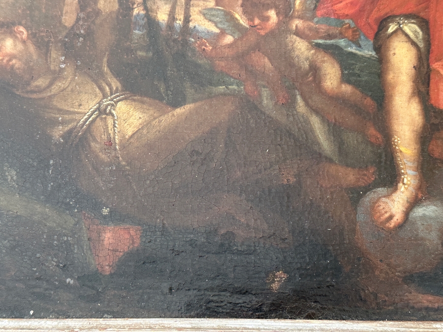 Just Added - Antique Original Oil Painting On Canvas Of A Monk Surrounded By Angels From A Rancho Santa Fe Estate Tied To Rome, Italy 19 X 14 Framed 23 X 18 [Photo 6]