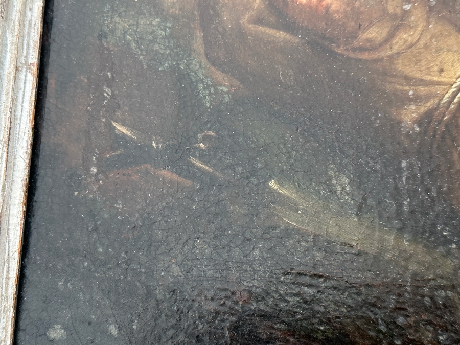 Just Added - Antique Original Oil Painting On Canvas Of A Monk Surrounded By Angels From A Rancho Santa Fe Estate Tied To Rome, Italy 19 X 14 Framed 23 X 18 [Photo 7]