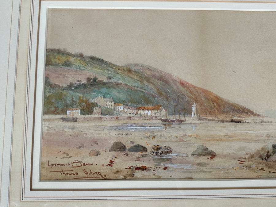 Just Added - Thomas Sidney (19/20th Century, United Kingdom) Original Watercolor Painting On Paper Titled 'Lynmouth Devon' 24 X 9 Framed 31.5 X 17 [Photo 3]