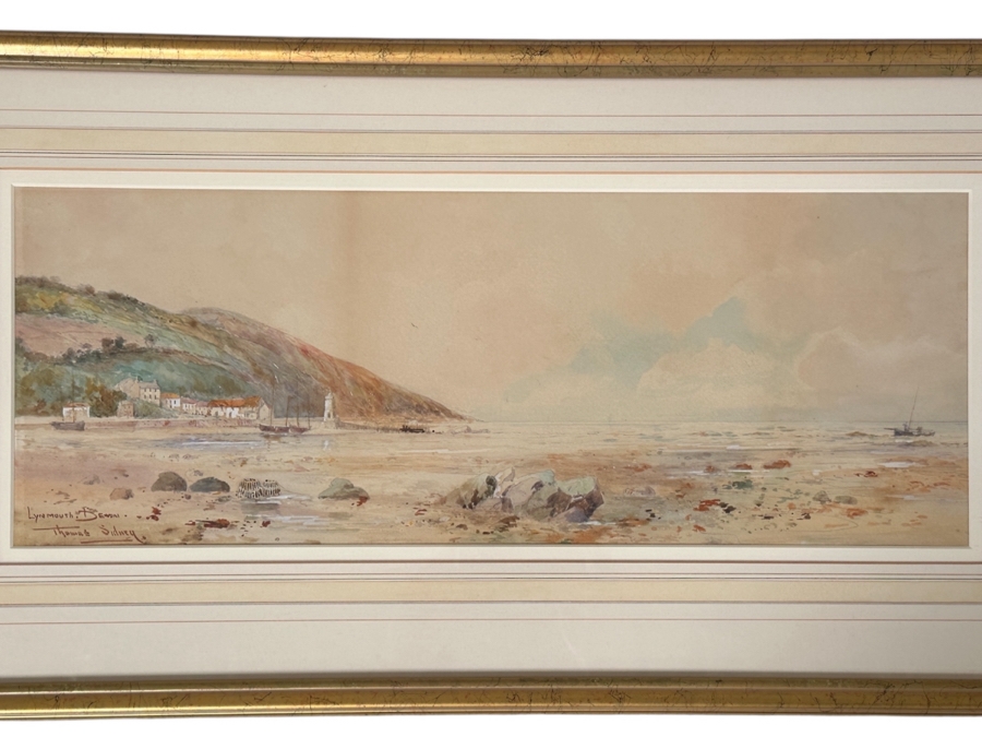 Just Added - Thomas Sidney (19/20th Century, United Kingdom) Original Watercolor Painting On Paper Titled 'Lynmouth Devon' 24 X 9 Framed 31.5 X 17