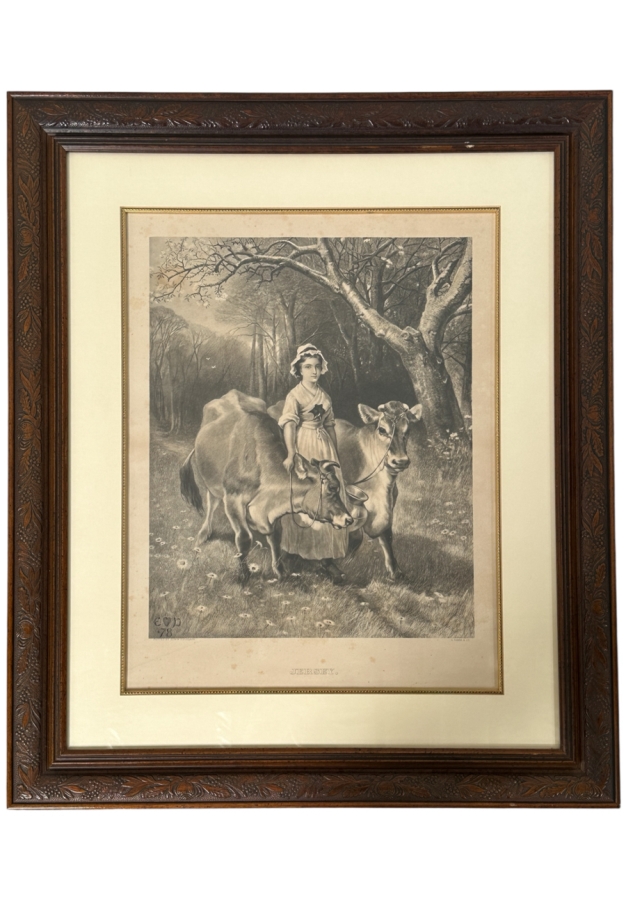 Just Added - Engraving After A Painting By Edwin Douglas Titled 'Jersey', Engraved By A. C. Alais 16 X 20 Framed 25 X 30 [Photo 2]