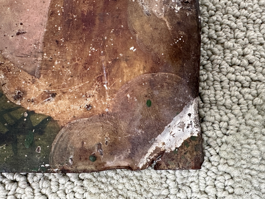 Just Added - Rare Original Antique Religious Retablo Oil On Tin Painting From Mexico Jesus's Communion 'Mano Poderosa' The Mighty Hand Of God 10 X 14 [Photo 9]