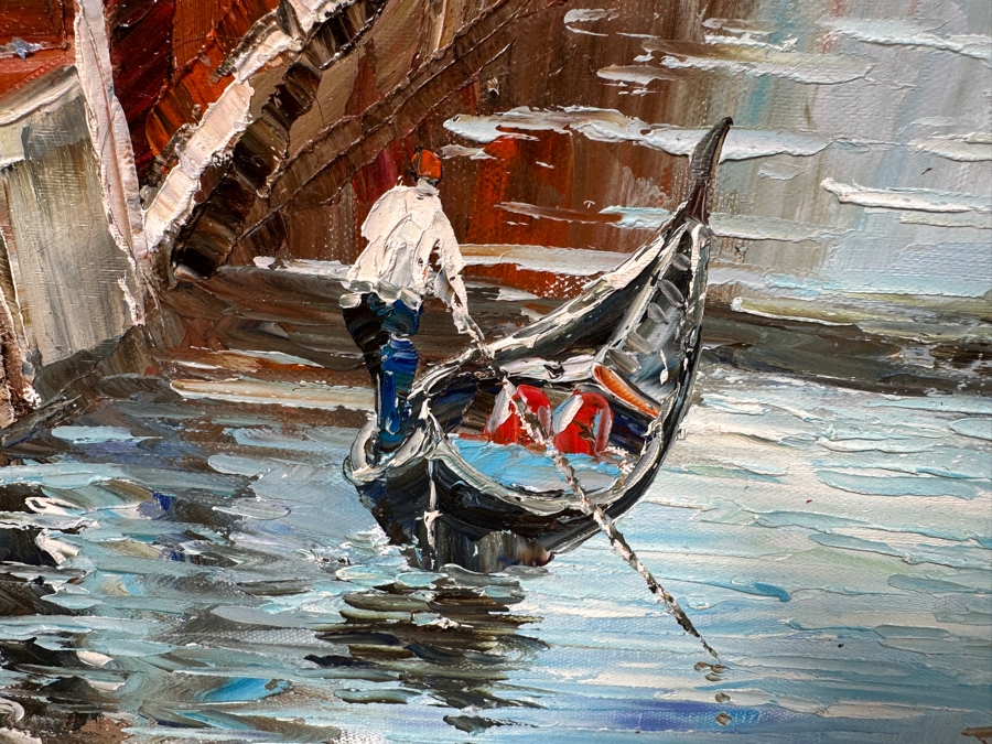 Just Added - Original Oil Painting On Canvas Of A Venetian Canal Scene By Lorenzo 24 X 32 [Photo 3]