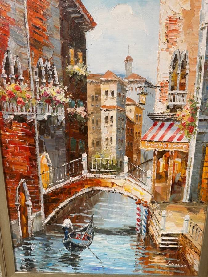 Just Added - Original Oil Painting On Canvas Of A Venetian Canal Scene By Lorenzo 24 X 32 [Photo 2]