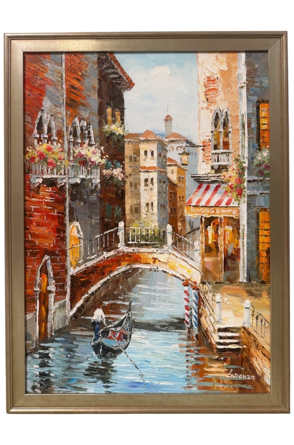 Just Added - Original Oil Painting On Canvas Of A Venetian Canal Scene By Lorenzo 24 X 32
