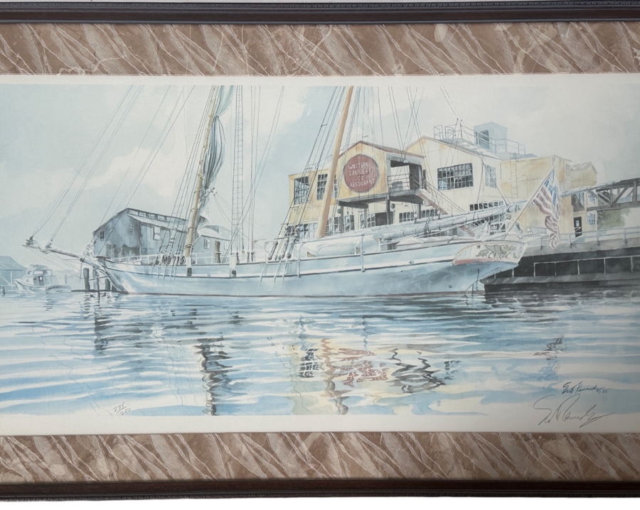 Just Added - Hand Signed Limited Edition Scott Kennedy Print Western Canners Co Restaurant Newport Beach Numbered 235 Of 250 38 X 21 Framed 46 X 29