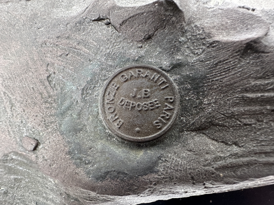 Just Added - Bronze Sculpture On Marble Base Of A Hunting Dog Signed A. Cain - J. B. Deposee Paris Foundry Stamp 12'W X 5'D X 9.5'H [Photo 8]