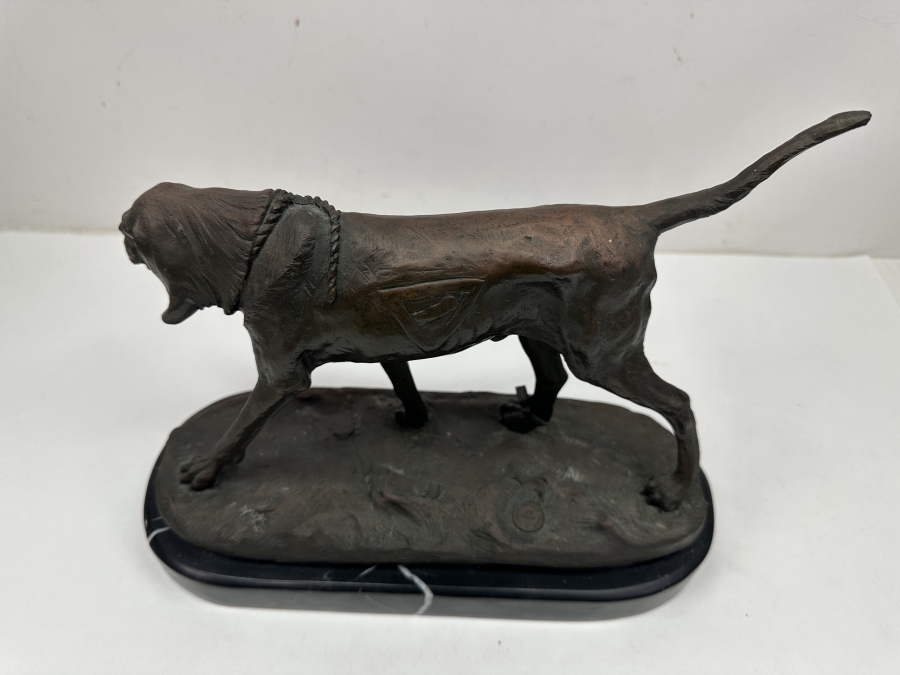 Just Added - Bronze Sculpture On Marble Base Of A Hunting Dog Signed A. Cain - J. B. Deposee Paris Foundry Stamp 12'W X 5'D X 9.5'H [Photo 7]