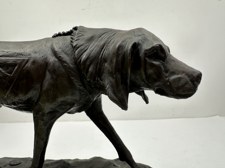 Just Added - Bronze Sculpture On Marble Base Of A Hunting Dog Signed A. Cain - J. B. Deposee Paris Foundry Stamp 12'W X 5'D X 9.5'H [Photo 3]