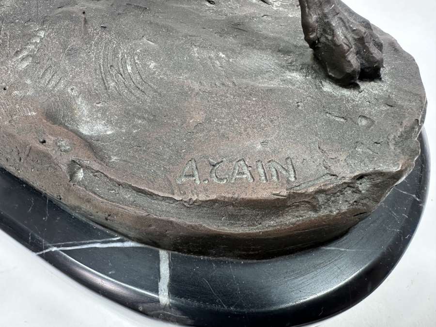 Just Added - Bronze Sculpture On Marble Base Of A Hunting Dog Signed A. Cain - J. B. Deposee Paris Foundry Stamp 12'W X 5'D X 9.5'H [Photo 4]