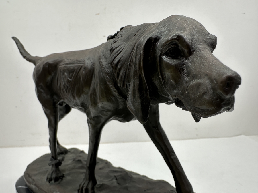 Just Added - Bronze Sculpture On Marble Base Of A Hunting Dog Signed A. Cain - J. B. Deposee Paris Foundry Stamp 12'W X 5'D X 9.5'H [Photo 5]