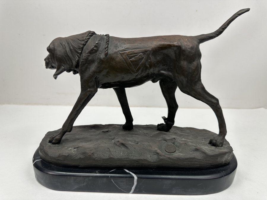 Just Added - Bronze Sculpture On Marble Base Of A Hunting Dog Signed A. Cain - J. B. Deposee Paris Foundry Stamp 12'W X 5'D X 9.5'H [Photo 6]