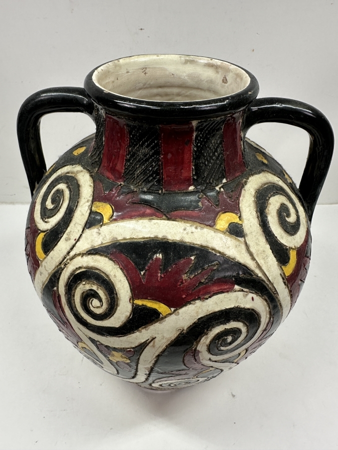 Just Added - Vintage Italian Hand Painted Ceramic Pottery Vase With Hole Drilled Into The Bottom For Use As A Lamp 12'H [Photo 2]