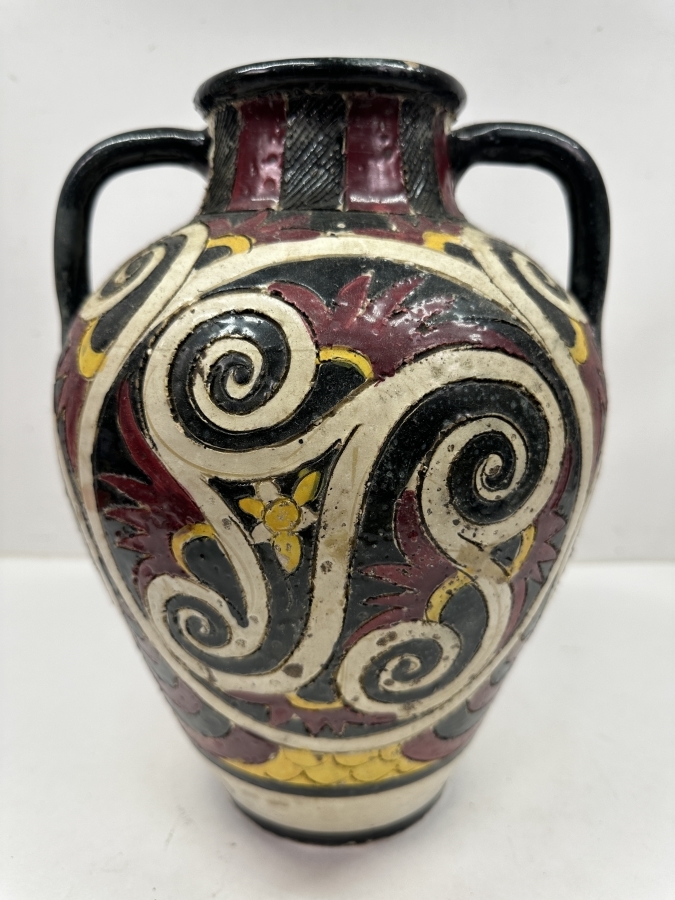 Just Added - Vintage Italian Hand Painted Ceramic Pottery Vase With Hole Drilled Into The Bottom For Use As A Lamp 12'H [Photo 4]