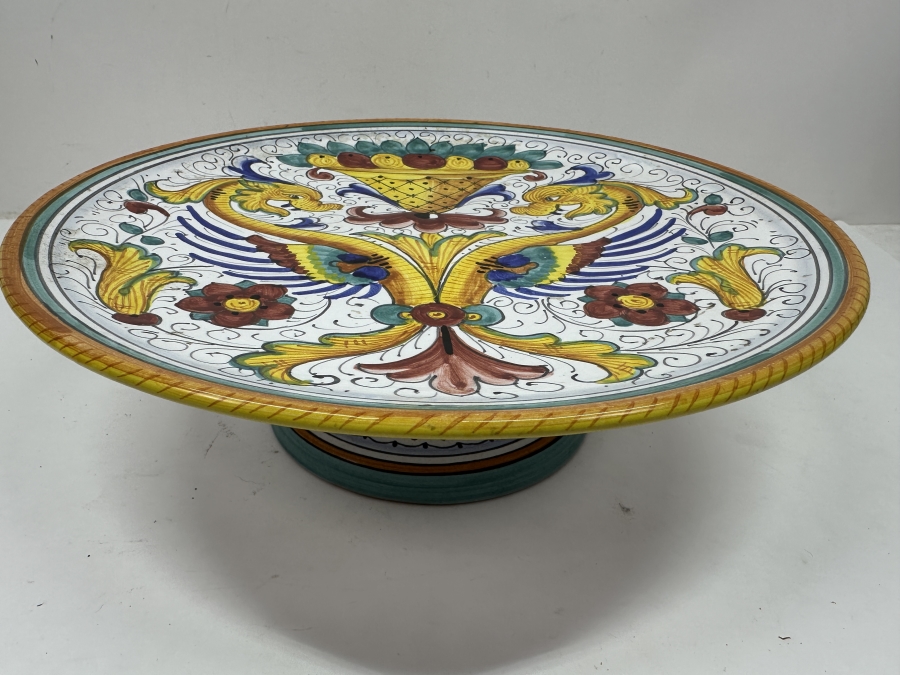 Just Added - Italian Deruta, Italy Hand Painted Ceramic Cake Stand With Classic 'Raffaellesco' Pattern 12'W X 3.5'H [Photo 3]