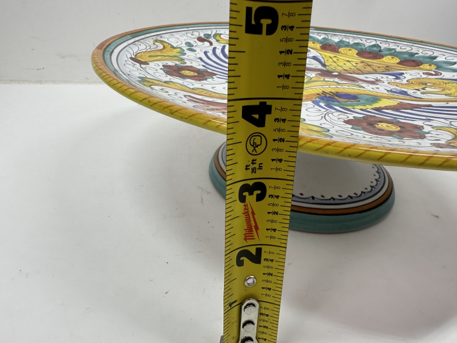 Just Added - Italian Deruta, Italy Hand Painted Ceramic Cake Stand With Classic 'Raffaellesco' Pattern 12'W X 3.5'H [Photo 8]