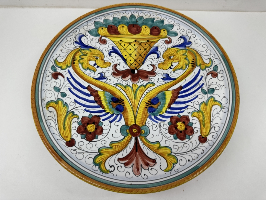 Just Added - Italian Deruta, Italy Hand Painted Ceramic Cake Stand With Classic 'Raffaellesco' Pattern 12'W X 3.5'H [Photo 2]