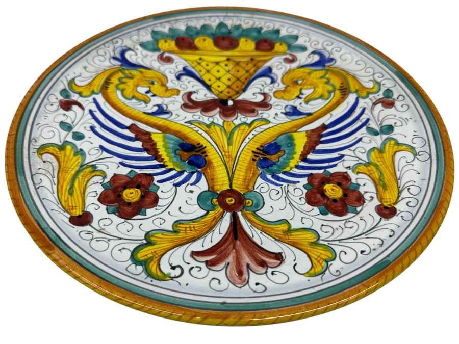 Just Added - Italian Deruta, Italy Hand Painted Ceramic Cake Stand With Classic 'Raffaellesco' Pattern 12'W X 3.5'H