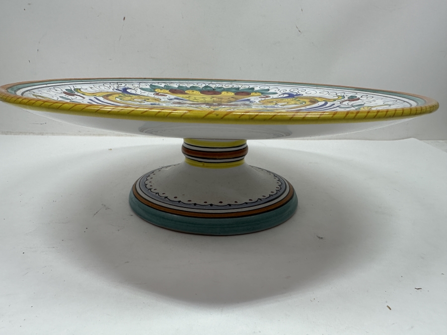 Just Added - Italian Deruta, Italy Hand Painted Ceramic Cake Stand With Classic 'Raffaellesco' Pattern 12'W X 3.5'H [Photo 4]