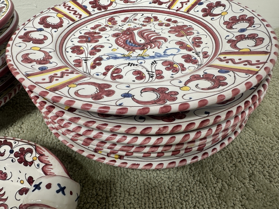 Just Added - Italian Deruta, Italy Hand Painted Ceramic (6) 10' Plates, (6) 9.5' Bowls And (1) Handled Dish [Photo 7]