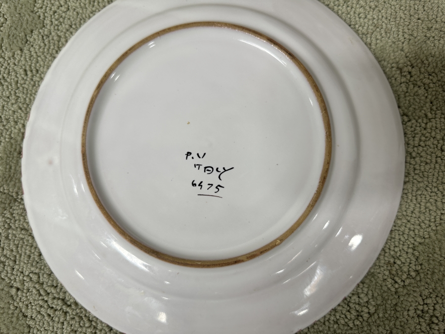 Just Added - Italian Deruta, Italy Hand Painted Ceramic (6) 10' Plates, (6) 9.5' Bowls And (1) Handled Dish [Photo 8]