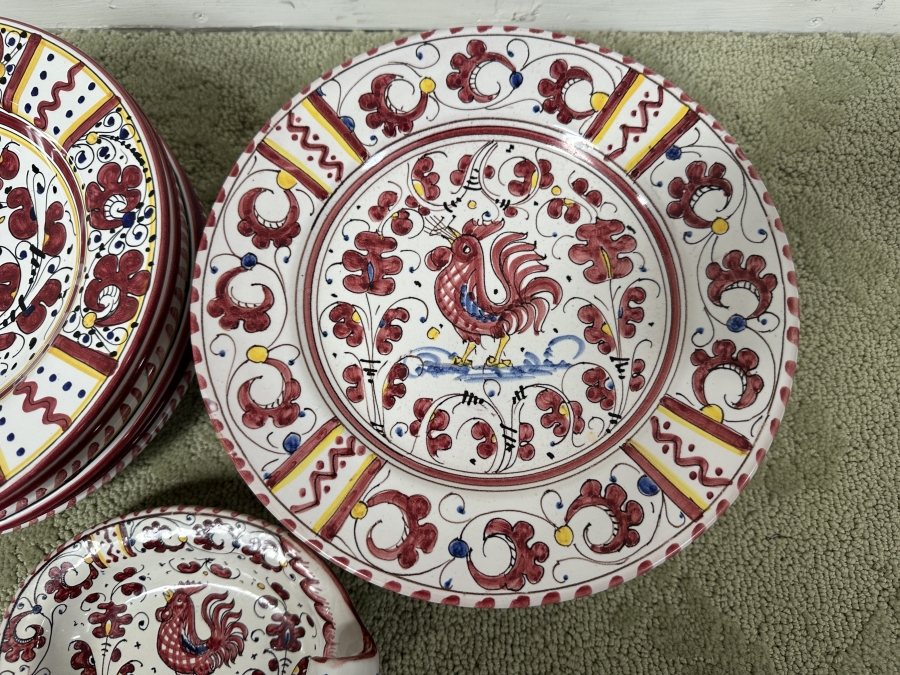 Just Added - Italian Deruta, Italy Hand Painted Ceramic (6) 10' Plates, (6) 9.5' Bowls And (1) Handled Dish [Photo 6]